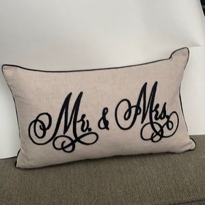 “Mr & Mrs.” Embroidered Script Long Rectangle Black & Oatmeal Anthropology